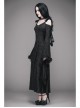 Off-Shoulder Flare Sleeve Lace Cuff Long Tassels Floral Pendants Black Gothic Jacquard Hooded Dress