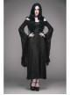Off-Shoulder Flare Sleeve Lace Cuff Long Tassels Floral Pendants Black Gothic Jacquard Hooded Dress