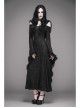 Off-Shoulder Flare Sleeve Lace Cuff Long Tassels Floral Pendants Black Gothic Jacquard Hooded Dress