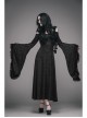 Off-Shoulder Flare Sleeve Lace Cuff Long Tassels Floral Pendants Black Gothic Jacquard Hooded Dress