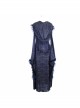 Off-Shoulder Flare Sleeve Lace Cuff Long Tassels Floral Pendants Black Gothic Jacquard Hooded Dress