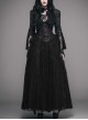 Stand-Up Collar Long Sleeve Back Waist Lace-Up Flounce Lace Big Hem Black Gothic Jacquard Coat