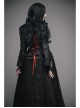Stand-Up Collar Long Sleeve Back Waist Lace-Up Flounce Lace Big Hem Black Gothic Jacquard Coat
