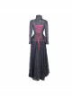 Stand-Up Collar Long Sleeve Back Waist Lace-Up Flounce Lace Big Hem Black Gothic Jacquard Coat