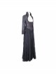 Stand-Up Collar Long Sleeve Back Waist Lace-Up Flounce Lace Big Hem Black Gothic Jacquard Coat