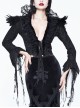 Stand-Up Collar V-Neck Front Lace-Up Lace Cuff Black Gothic Compound Flower Net Small Coat