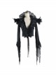 Stand-Up Collar V-Neck Front Lace-Up Lace Cuff Black Gothic Compound Flower Net Small Coat