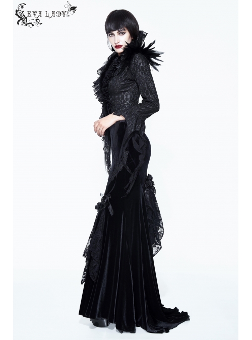 Stand-Up Collar V-Neck Front Lace-Up Lace Cuff Black Gothic Compound Flower Net Small Coat