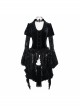 Metal Buckle Collar Front Chest Hollow-Out Flare Sleeve Lace Cuff Dress Hem Black Gothic Velvet Coat