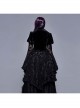 Metal Buckle Collar Front Chest Hollow-Out Flare Sleeve Lace Cuff Dress Hem Black Gothic Velvet Coat