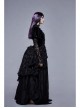 Metal Buckle Collar Front Chest Hollow-Out Flare Sleeve Lace Cuff Dress Hem Black Gothic Velvet Coat
