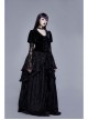 Metal Buckle Collar Front Chest Hollow-Out Flare Sleeve Lace Cuff Dress Hem Black Gothic Velvet Coat