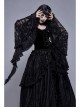 Metal Buckle Collar Front Chest Hollow-Out Flare Sleeve Lace Cuff Dress Hem Black Gothic Velvet Coat