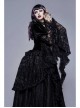 Metal Buckle Collar Front Chest Hollow-Out Flare Sleeve Lace Cuff Dress Hem Black Gothic Velvet Coat