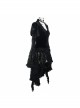 Metal Buckle Collar Front Chest Hollow-Out Flare Sleeve Lace Cuff Dress Hem Black Gothic Velvet Coat