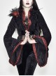 Stand-Up Collar Rose Flower Neckline Big Long Sleeve Black Gothic Embossed Velvet Short Coat