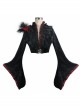 Stand-Up Collar Rose Flower Neckline Big Long Sleeve Black Gothic Embossed Velvet Short Coat
