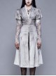 V-Neck Lace Flare Sleeve Grey Gothic Print Jacquard Long Coat