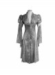 V-Neck Lace Flare Sleeve Grey Gothic Print Jacquard Long Coat