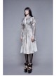 V-Neck Lace Flare Sleeve Grey Gothic Print Jacquard Long Coat