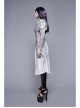 V-Neck Lace Flare Sleeve Grey Gothic Print Jacquard Long Coat