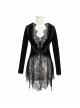 Big Collar Long Sleeve Back Dovetail Lace Hem Black Gothic Velvet Coat