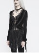 Big Collar Long Sleeve Back Dovetail Lace Hem Black Gothic Velvet Coat