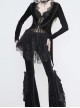 Big Collar Long Sleeve Back Dovetail Lace Hem Black Gothic Velvet Coat