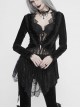 Big Collar Long Sleeve Back Dovetail Lace Hem Black Gothic Velvet Coat