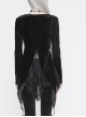Big Collar Long Sleeve Back Dovetail Lace Hem Black Gothic Velvet Coat