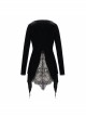 Big Collar Long Sleeve Back Dovetail Lace Hem Black Gothic Velvet Coat