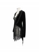 Big Collar Long Sleeve Back Dovetail Lace Hem Black Gothic Velvet Coat