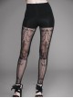 Black Splice Flocking Printed Bead Chain Pattern Mesh Gothic Knit Legging
