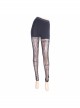 Black Splice Flocking Printed Bead Chain Pattern Mesh Gothic Knit Legging