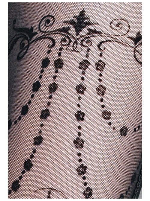 Black Splice Flocking Printed Bead Chain Pattern Mesh Gothic Knit Legging