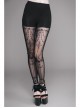 Black Splice Flocking Printed Bead Chain Pattern Mesh Gothic Knit Legging