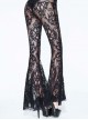 Front Decals Bead Chain Decoration Black Gothic Lace Embroidered Flare Trousers