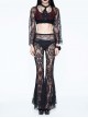 Front Decals Bead Chain Decoration Black Gothic Lace Embroidered Flare Trousers