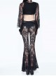 Front Decals Bead Chain Decoration Black Gothic Lace Embroidered Flare Trousers