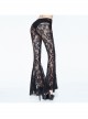 Front Decals Bead Chain Decoration Black Gothic Lace Embroidered Flare Trousers