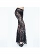 Front Decals Bead Chain Decoration Black Gothic Lace Embroidered Flare Trousers