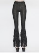 Black Gothic Beaded Webbing Decoration Frill Lace Hem Knit Jacquard Legging