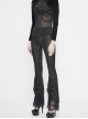 Black Gothic Beaded Webbing Decoration Frill Lace Hem Knit Jacquard Legging