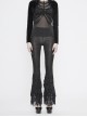 Black Gothic Beaded Webbing Decoration Frill Lace Hem Knit Jacquard Legging