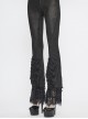 Black Gothic Beaded Webbing Decoration Frill Lace Hem Knit Jacquard Legging