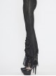 Black Gothic Beaded Webbing Decoration Frill Lace Hem Knit Jacquard Legging