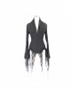 V-Neck Long Sleeve Flare Cuff Back Waist Lace-Up Irregular Lace Tassels Hem Black Gothic Jacquard Blouse