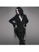 V-Neck Long Sleeve Flare Cuff Back Waist Lace-Up Irregular Lace Tassels Hem Black Gothic Jacquard Blouse