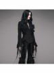 V-Neck Long Sleeve Flare Cuff Back Waist Lace-Up Irregular Lace Tassels Hem Black Gothic Jacquard Blouse