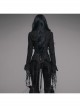V-Neck Long Sleeve Flare Cuff Back Waist Lace-Up Irregular Lace Tassels Hem Black Gothic Jacquard Blouse
